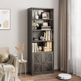 Garvee Estantería Alta de Madera con Puertas, 6 Estantes, Diseño Rústico, MDF Alta Densidad, Oficina y Hogar, Blanco, 30 cm Profundidad - Roble Oscuro