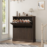 Garvee Gabinete Para Zapatos Con 2 Cajones Abatibles, Almacenamiento Ajustable, Madera MDF, Estilo Fluted, Color Nogal, Para Entrada Y Pasillo - Nogal