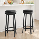 Garvee Set de 2 Taburetes de Bar Giratorios para Cocina y Barra de Salón - Sillas Altas Modernas de Piel Sintética con Respaldo y Base de Metal, Color Negro - Negro