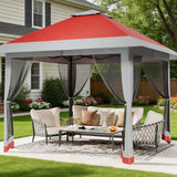 Garvee Cenador Plegable 4x4m Carpa de Jardín Impermeable con Mosquitera y Apertura Rápida de un Botón para Camping y Eventos - Rojo
