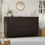 Garvee Cómoda Moderna Flutada Con 7 Cajones, Perfil Curvo, Madera Duradera, Seguridad Antivuelco, Para Dormitorio Y Sala, Amplia, Color Natural - Nogal negro