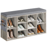 Garvee Banco Zapatero con Asiento Acolchado, Estantería para Zapatos de 10 Compartimentos con Estantes Ajustables, Ideal para Entrada, Pasillo y Dormitorio, Nogal - Gris