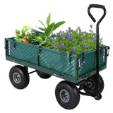 Garvee Carro de Jardín Plegable de Acero Resistente 227 kg Capacidad Lona Removible Impermeable Ruedas Neumáticas 20 cm para Jardín y Granja Compacto - Verde