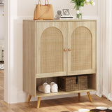 Garvee Gabinete De Almacenamiento De Zapatos De Ratán Con Puertas Y Estantes Ajustables Para Entrada Y Sala, Madera Robusta, Estilo Boho, Natural