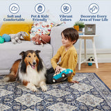 Garvee Alfombra de Área Vintage de Pelo Corto, Suave y Resistente, Lavable y Antideslizante, para Sala y Dormitorio - Azul