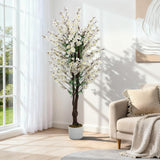 Garvee Árbol Artificial Wintersweet 152cm con Flores de Ciruelo, Realista, Siempre Verde, Poliéster, Maceta Negra, Decoración Interior y Exterior - White 5Ft
