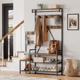 Garvee Perchero Industrial con Banco y Almacenaje para Zapatos, Estructura Metálica y MDF, Diseño Familiar para Pasillo y Sala, Multiuso, Estable y Fácil de Montar Vintage - Vintage