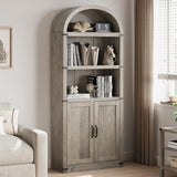 Garvee Estantería con Puertas Arqueadas Alta 71.65in, Gabinete de Madera MDF con Protección Metálica, 3 Estantes, Estilo Granero para Oficina y Sala, Natural - Gris