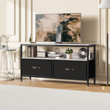 Garvee Mueble TV con Cajones y Estantes Abiertos para TV 81-127 cm, MDF y Metal, Cajones de Tela Plegables, Sala de Estar, 99×30×58 cm, Rústico - Tablero Gris & Cajones Negros
