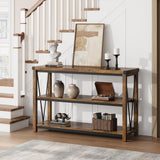 Garvee Mesa Consola Estilo Granja 119 cm con Almacenaje 3 Niveles MDF Resistente Acabado Vintage Soporte Metálico para Sala y Entrada Vintage