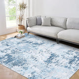 Garvee Alfombras abstractas modernas Garvee grandes lavables sala estar dormitorio 200x290cm azul claro 1200gsm 100% poliéster 350g felpa perla base lavable plegable - Azul Claro