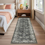 Garvee Alfombra Corredera Vintage de Pelo Corto, Poliéster, Color Ceniza, 60x230cm, Lavable, Antideslizante, Suave y Duradera, para Pasillo, Entrada, Cocina y Baño - Fresno