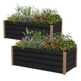 Garvee Pack de 2 Jardineras Elevadas de Aluminio con Diseño Profundo para Aficionados en Exterior 122x61x41cm Gris - Gris