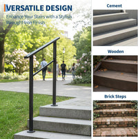 Garvee Barandilla para Escalera de 3 Peldaños Ergonómica y Estable con Accesorios de Montaje y Guantes para Exterior e Interior Negro