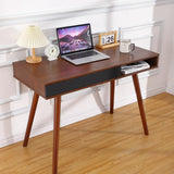 Garvee Escritorio de Escritura Mid Century 107cm con Cajón y Estante Abierto para Oficina y Dormitorio, Madera de Nogal, Estabilidad Reforzada, Diseño Moderno - Nogal