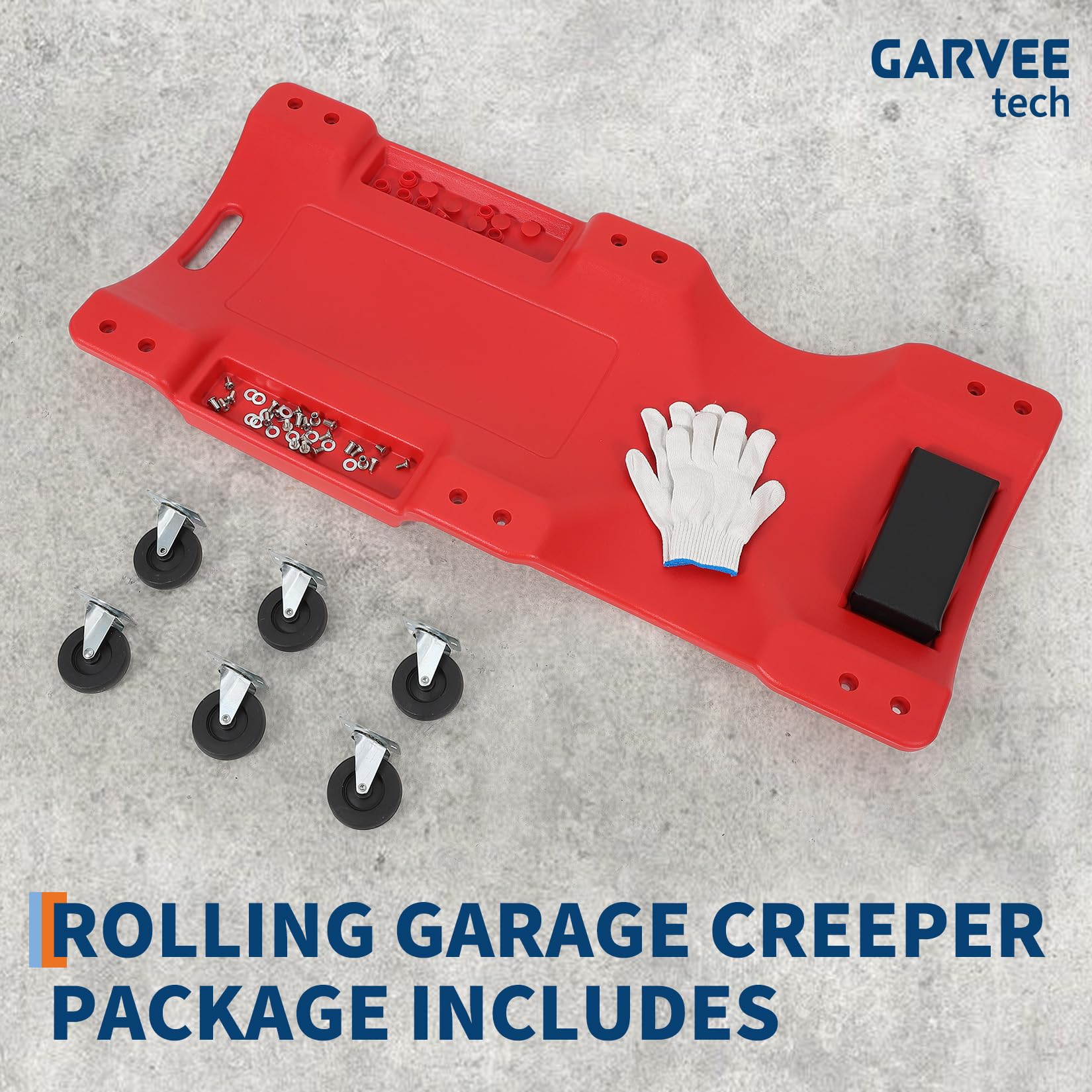 Garvee Creeper Automotriz de 102 cm con Cuerpo HDPE Capacidad de 159 kg Reposacabezas Acolchado y 6 Ruedas Giratorias de Bajo Perfil para Taller Color Rojo