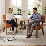 Garvee Sillón Acento Mid-Century De Madera Y PU, Diseño Ergonómico, Acabado Antirrayaduras, Ideal Para Salón Y Balcón, Marrón
