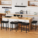 Garvee Juego De Taburetes De Bar Modernos Sin Respaldo Tapizados De 61 cm Asiento Curvo Acolchado Patas De Metal Resistentes Reposapiés - Negro & Negro