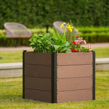 Garvee Jardinera Elevada de Madera 64 x 64 x 60 cm con Drenaje Superior, Estructura Reforzada, Esquinas Antióxido para Exterior Patio Balcón, Material Compuesto Ecológico - Marrón-Sin Fondo