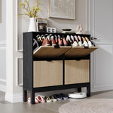 Garvee Gabinete Para Zapatos Con 4 Cajones Abatibles, Estilo Granja, Madera Y Metal, Delgado Para Entrada Y Pasillo, Color Contraste - Negro & Roble