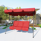 Garvee Silla Colgante Exterior 3 Plazas con Dosel Ajustable, Estructura de Acero, Asientos Acolchados, Jardín y Porche, Resistente a la Intemperie, 68.5x43.1x60.5 in, Gris - Rojo