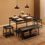Garvee Conjunto de Comedor Industrial para 4 Personas con Mesa de Madera y Asientos Acolchados, Estructura Metálica Resistente, Almacenaje Integrado, Ideal para Espacios Pequeños, Color Natural - Negro