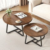 Garvee Conjunto de 2 Mesas de Café Anidadas, MDF Resistente, Patas Metálicas Antióxido, Para Sala y Balcón, Diseño Industrial, Bordes Elevados, Negro - Marrón