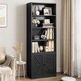 Garvee Estantería con Puertas Industrial 6 Estantes Profundidad 11.8in Madera Diseño Rústico Ajustable para Sala y Oficina - Negro
