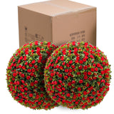 Garvee Set 2 Bolas de Boj Artificiales 45cm Con Blumen PE UV-Resistente Hochzeit Balkon Decoración Verde Rojo Blanco - Rojo