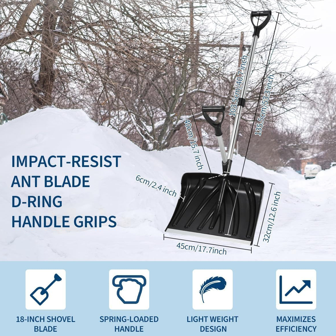 Garvee Pala de Nieve con Mango en D, Hoja 45×32 cm de Aluminio Ligera y Duradera, Empuñadura Ergonómica, Ideal para Entrada, Patio y Jardín