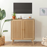 Garvee Gabinete Buffet de Madera Maciza con Puertas de Ratán y Estantes Ajustables para Decoración en Pasillo o Comedor Natural