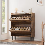 Garvee Zapatero de Madera con 2 Cajones Abatibles y Estante Ajustable - para Entrada y Pasillo, 88×27×95 cm, Diseño Vintage, MDF Resistente, Antivuelco - Vintage