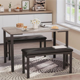 Garvee Juego De Comedor 3 Piezas Mesa Y 2 Bancos Tapizados Gris, MDF Y Metal, Compacto Para Espacios Pequeños - Gris