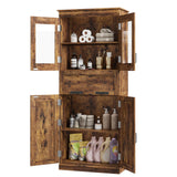 Garvee Gabinete Alto para Baño 170 cm con 4 Puertas y Cajón de Vidrio, Estantes Ajustables, MDF Resistente, Moderno y Elegante, Organizador Independiente para Cocina y Sala, Vintage - Vintage