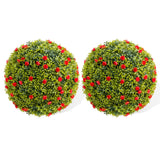 Garvee Bola de Topiario Artificial 42 cm con Flores Rojas, Verde Realista y PE Duradero, para Porche y Balcón