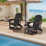 Garvee Juego de 2 Sillas Adirondack Mecedoras Plegables 4 en 1 con Reposapiés Retráctil HDPE Capacidad 172 kg Negro - Negro