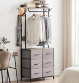 Garvee Perchero con 4 Cajones de Tela y Barra para Colgar, Organizador Compacto para Dormitorio y Pasillo, Marco Metálico, Tapa de Madera, Color Neutro