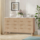 Garvee Cómoda Moderna De 9 Cajones Fluted Con Tapa Mármol Sintético Para Sala Y Pasillo, Roble Natural, Elegante Y Funcional - Color roble