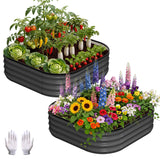Garvee Set de 2 Camas de Jardín Elevadas de Acero Cuadradas Redondeadas para Huertos 90x90x30cm Gris Oscuro - Gris Oscuro