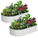 Garvee Jardineras Ovaladas Elevadas 183x91x30cm Acero Galvanizado Resistente con Drenaje Óptimo para Jardines y Patios Blanco Crema - Blanco Hueso