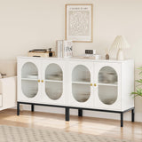 Garvee Set De 2 Sideboards De Madera Y Vidrio, 2 Puertas, Estantes Ajustables, Patas De Metal, 80 Cm, Para Cocina Y Sala, Vintage, Natural