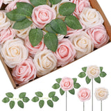 Garvee Rosas Artificiales 25 Piezas Ramo de Boda DIY Decoración para el Hogar Rosa Claro Champagne - Rosa Claro Y Champán