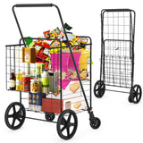 Garvee Carro de Compras Plegable Grande con Doble Canasta, Acero Q235, para Camping y Lavandería, Portátil, Negro, 59 × 58 × 102 cm