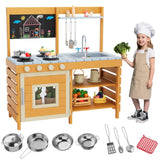 Garvee Cocina De Madera Para Niños Con Fregadero Removible Y Pizarra, Juego Exterior, Madera De Abeto, Estantes De Almacenaje, Para Niños 3+, Natural