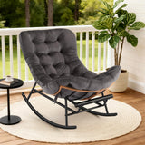 Garvee Silla Mecedora Papasan con Cojín Desmontable y Reposapiés Extensible para Sala y Porche, Rattan y Acero, Gris Oscuro - Gris Oscuro