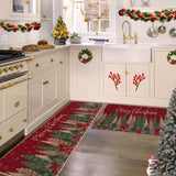 Garvee Alfombrillas de Cocina Navidad Antideslizantes Imitación Cáñamo Para Niños y Mascotas 40x60 + 40x120 cm Diseño Festivo - Muchos Árboles