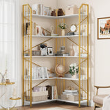 Garvee Estantería Esquinera Industrial 5 Niveles 183 cm MDF Metal Antivuelco para Sala o Dormitorio Negro - Blanco & Dorado