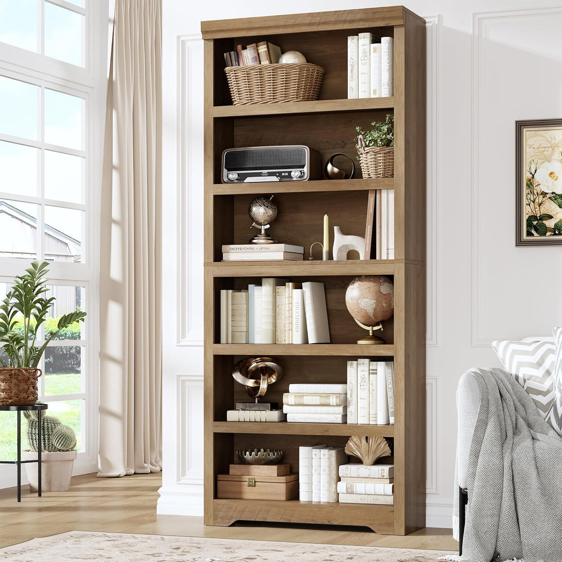 Garvee Estantería de Almacenamiento de MDF de 6 Niveles sin Puertas de 191 cm de Alto con Estantes Ajustables para Hogar y Oficina Madera