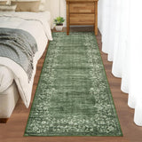 Garvee Alfombra de Jardín Moderna de 160x230 cm Lavable y Antideslizante con Estampado Floral para Sala de Estar Verde - Verde