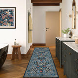Garvee Alfombra Floral Lavable Antideslizante Ultrafina Fibra Sintética Para Sala y Dormitorio Diseño Botánico - Azul